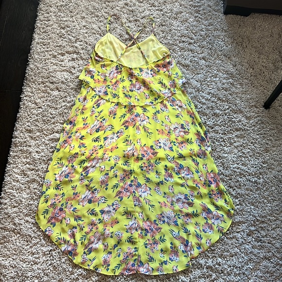 Neon Yellow with Floral Pattern Chiffon High/Low Dress - Picture 8 of 11
